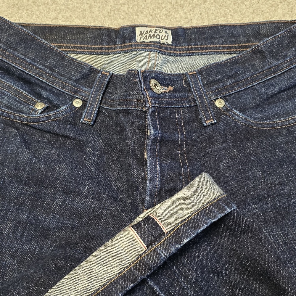 Naked Famous Denim Weird Guy Dark Suvon ELS Selvedge Blue Jeans‎ Men Size 31x28